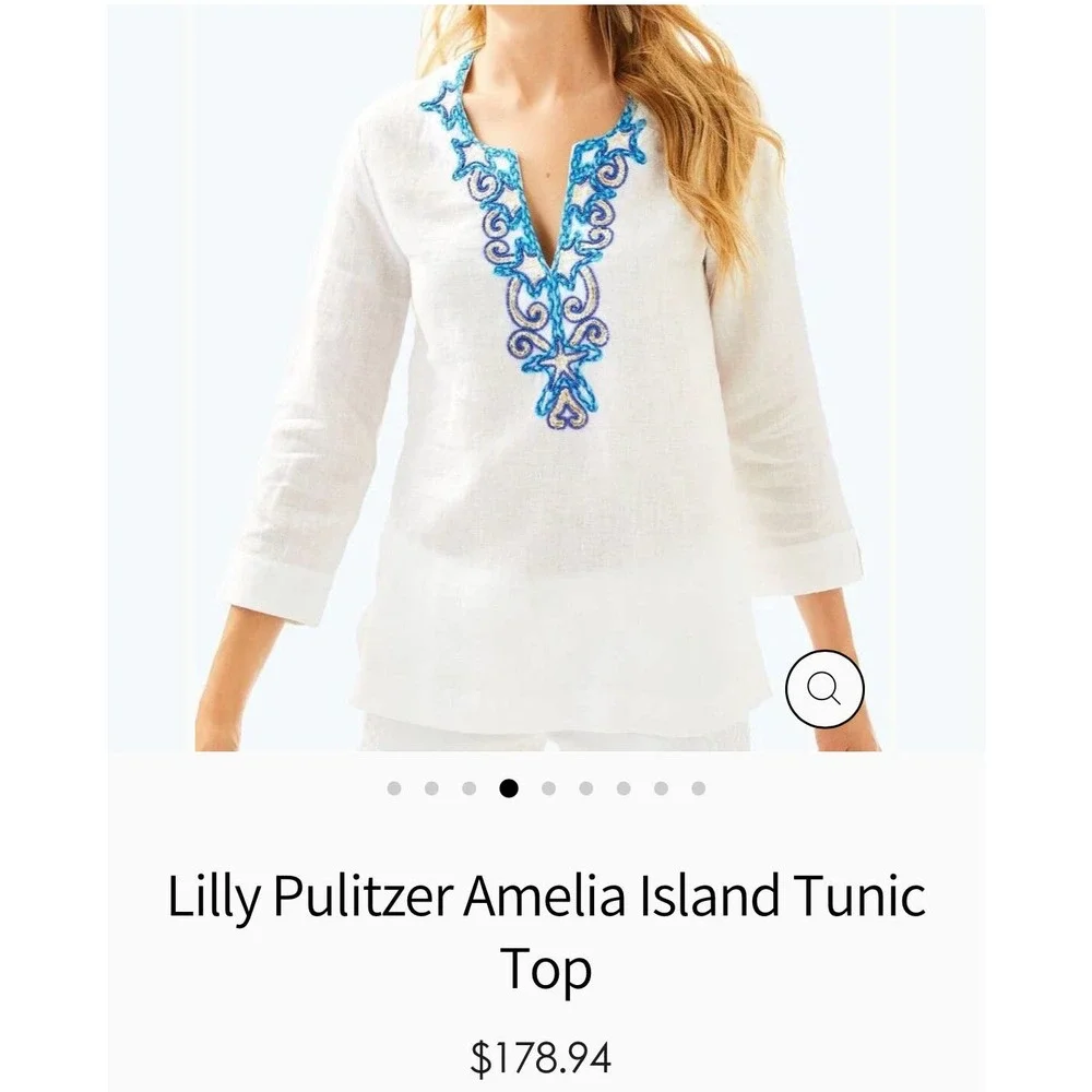 Lilly Pulitzer Amelia Island Linen Embroidered Tunic Top Women Size XS - Picture 4 of 16